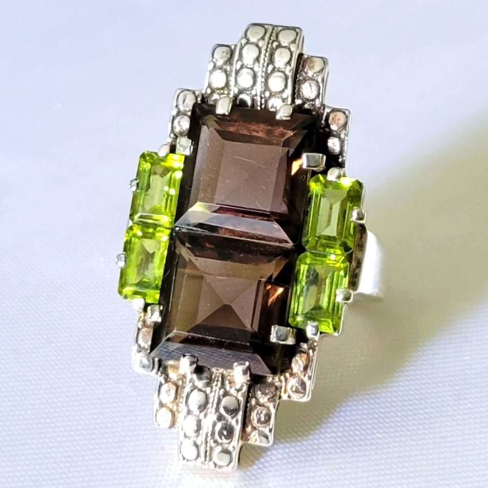Nicky Butler Sterling Silver Smoky Quartz Peridot Ring